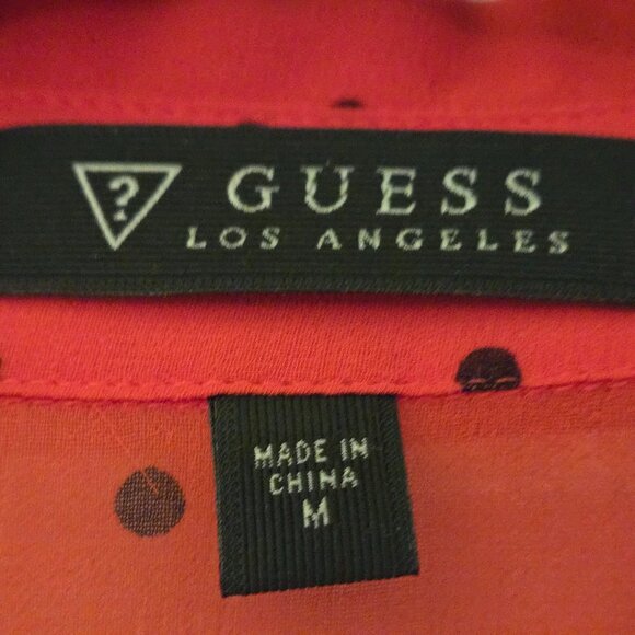 Sheer Guess Red with Black polka Dots women's shirt - Picture 2 of 3